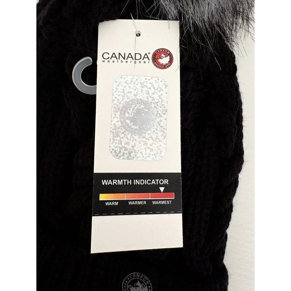 NWT Canada Weather Gear‎ Women's Beanie Hat Black Plush Lined W/Pom Pom Gorpcore
